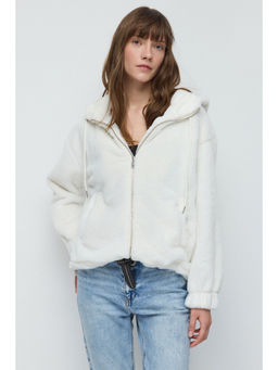 No Matter What - White Zipper Fleece Hooded Jacket