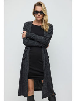 No Matter What - Grey Longline Knitted Patch Pocket Shrug