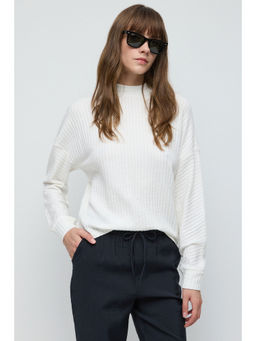 No Matter What - White Long Sleeve Velvet Embossed Sweater