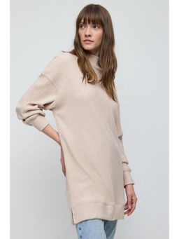 No Matter What - Beige Turtle Neck Longline Knit Sweater