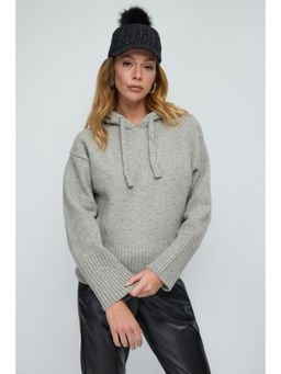 No Matter What - Grey Knitted Hooded Jumper Sweater