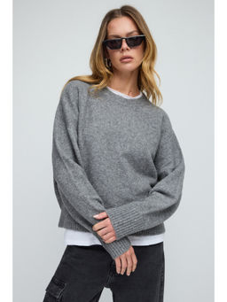 No Matter What - Grey Crew Neck Loose Fit Jumper Sweater