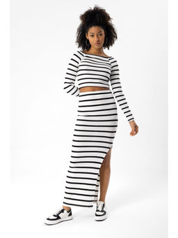 No Matter What - White Stripped Slitted Maxi Skirt