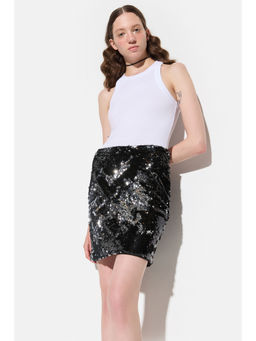 No Matter What - Black Sequined Mini Skirt