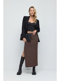 No Matter What - Brown Side Slit Midi Skirt