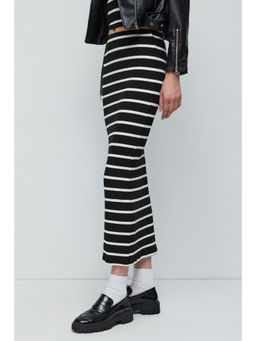 No Matter What - Black Striped Knitted Midi Skirt
