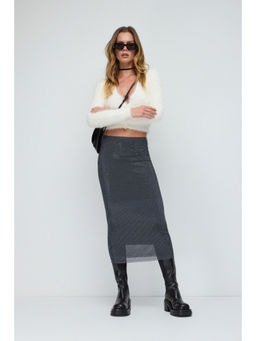 No Matter What - Grey Bedazzled Midi Skirt