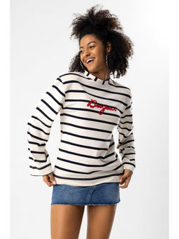 No Matter What - Off White Striped Front Sweatshirt