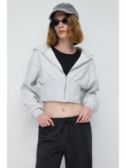 No Matter What - Grey Crop Zipper Hoodie