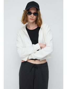 No Matter What - White Crop Zipper Hoodie