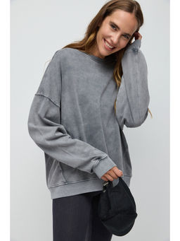 No Matter What - Grey Crewneck Oversized Faded Sweatshirt