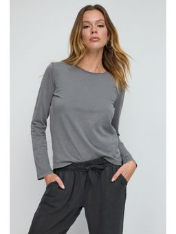 No Matter What - Grey Round Neck Basic Full Sleeves T-Shirt