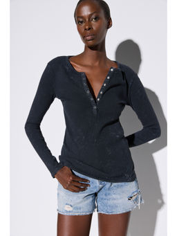 No Matter What - Blue Snap Button Detailing T-Shirt