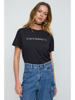 No Matter What - Black Cest La Vie Slogan Crew Neck Basic T-Shirt