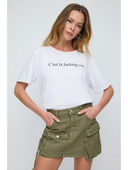 No Matter What - White Cest La Vie Slogan Crew Neck Basic T-Shirt