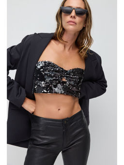 No Matter What - Black Sequinned Bustier Crop Top