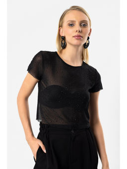No Matter What - Black Tulle Sequinned Crop Top