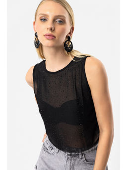 No Matter What - Black Tulle Sequinned Sleeveless Crop Top