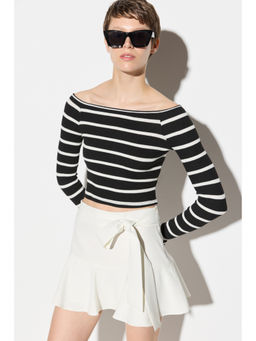 No Matter What - Black Off Shoulder Stripes Slim Top
