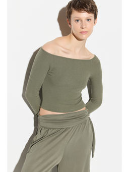 No Matter What - Green Off Shoulder Slim Crop Top