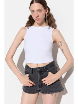 No Matter What - White Crew Neck Sleeveless Crop Top