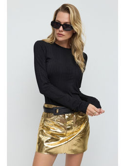 No Matter What - Black Long Sleeve Round Neck Ribbed Slim Fitted Top