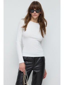 No Matter What - White Long Sleeve Round Neck Ribbed Slim Fitted Top