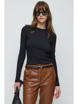 No Matter What - Black Long Sleeve Round Neck Ribbed Slim Fitted Top