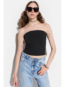 No Matter What - Black Solid Strapless Crop Top