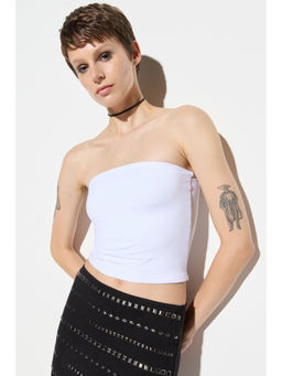 No Matter What - White Solid Strapless Crop Top