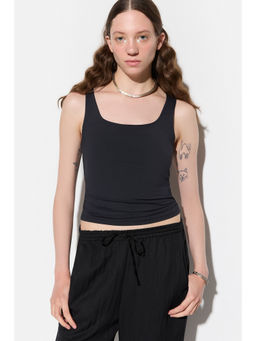 No Matter What - Black Scoop Neck Strapped Tank Top