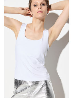 No Matter What - White Scoop Neck Strapped Tank Top