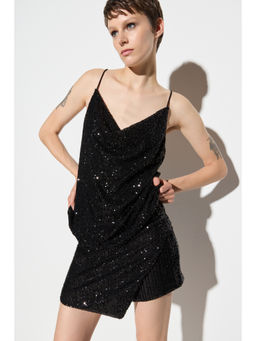 No Matter What - Black Sequinned V Neck Strappy Fitted Top