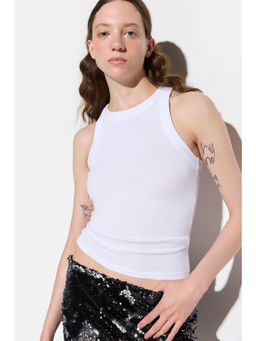 No Matter What - White Solid Sleeveless Fitted Halter Neck Tank Top