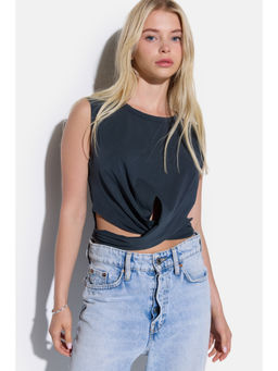 No Matter What - Navy Blue Sleeveless Crop Top