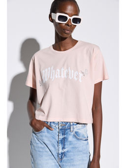 No Matter What - Beige Boxy Fit Crop T-Shirt