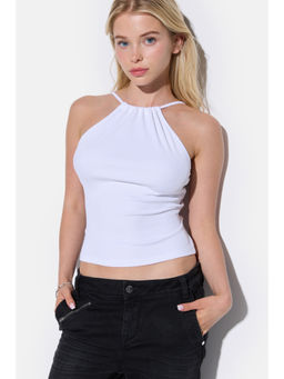 No Matter What - White Fitted Halter Neck Crop Top