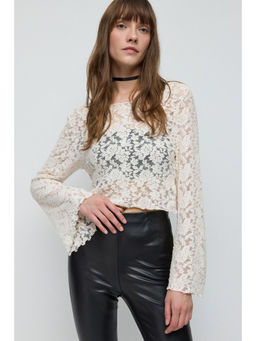 No Matter What - Beige Lace Blouse Crop Top