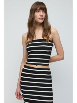 No Matter What - Black Striped Knitted Bandeau Crop Top