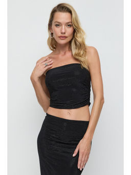 No Matter What - Black Embellished Bandeau Crop Top