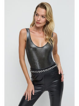 No Matter What - Silver Metallic Scoop Neck Tank Top