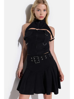 No Matter What - Black Front Zip Sleeveless High Neck Top