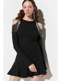 No Matter What - Black Crystal Drop Detailed Top