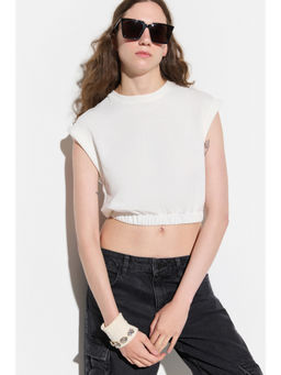 No Matter What - White Waist Clinched Loose Fit Crop Top