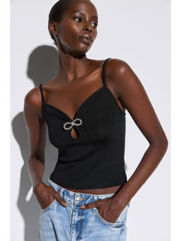 No Matter What - Black Fitted Keyhole Starry Bow Detailed Top