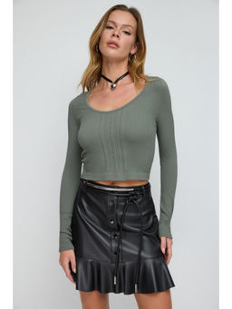 No Matter What - Olive Seamless Long Sleeve Crop Top