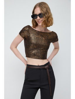 No Matter What - Copper Foil Printed Backless Basic Crop Top