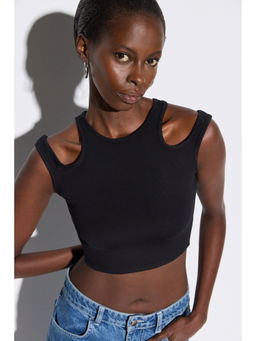 No Matter What - Black Low-Cut Shoulders Crop Top