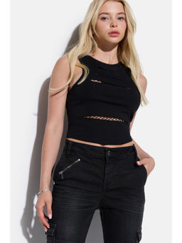 No Matter What - Black Cut-Out Detail Mesh Crop Top