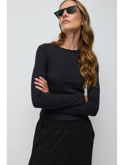 No Matter What - Black Basic Long Sleeve Twill Top